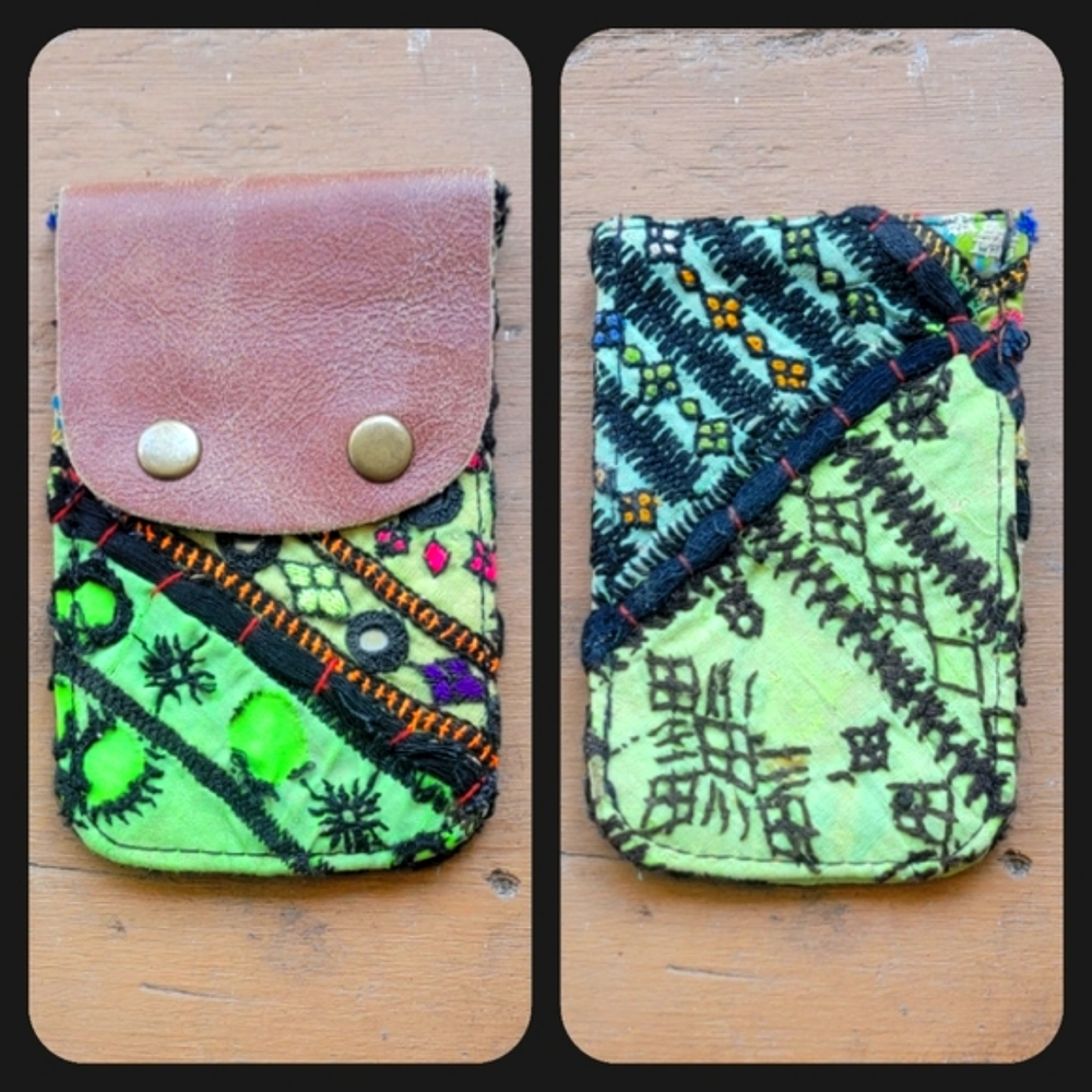 🍳🧠 Free People Boho Embroidered Repurposed vtg banjara hippie Wallet card case
